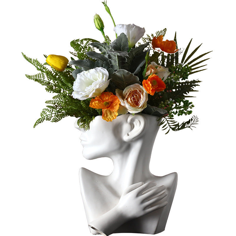 Nordic Ceramics Vase Human Head Abstract Half Body Flower Pot Decor Ornaments