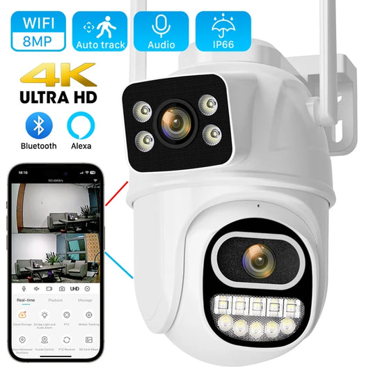 8MP 4K PTZ Wifi Camera Dual Lens with Dual Screen Ai Human Detect Auto Tracking