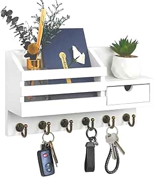 Key and Mail Holder for Wall, Mail Organizer Wall Mount with 6 Hooks