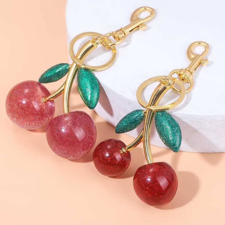 Fashion 3D Crystal Red Cherry Keychain Summer Fruits Cherries Pendant