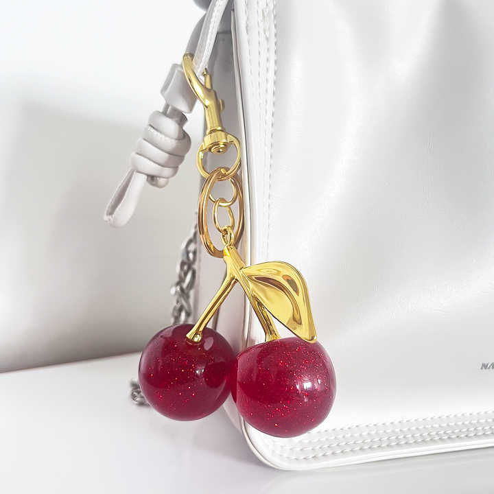 Fashion 3D Crystal Red Cherry Keychain Summer Fruits Cherries Pendant