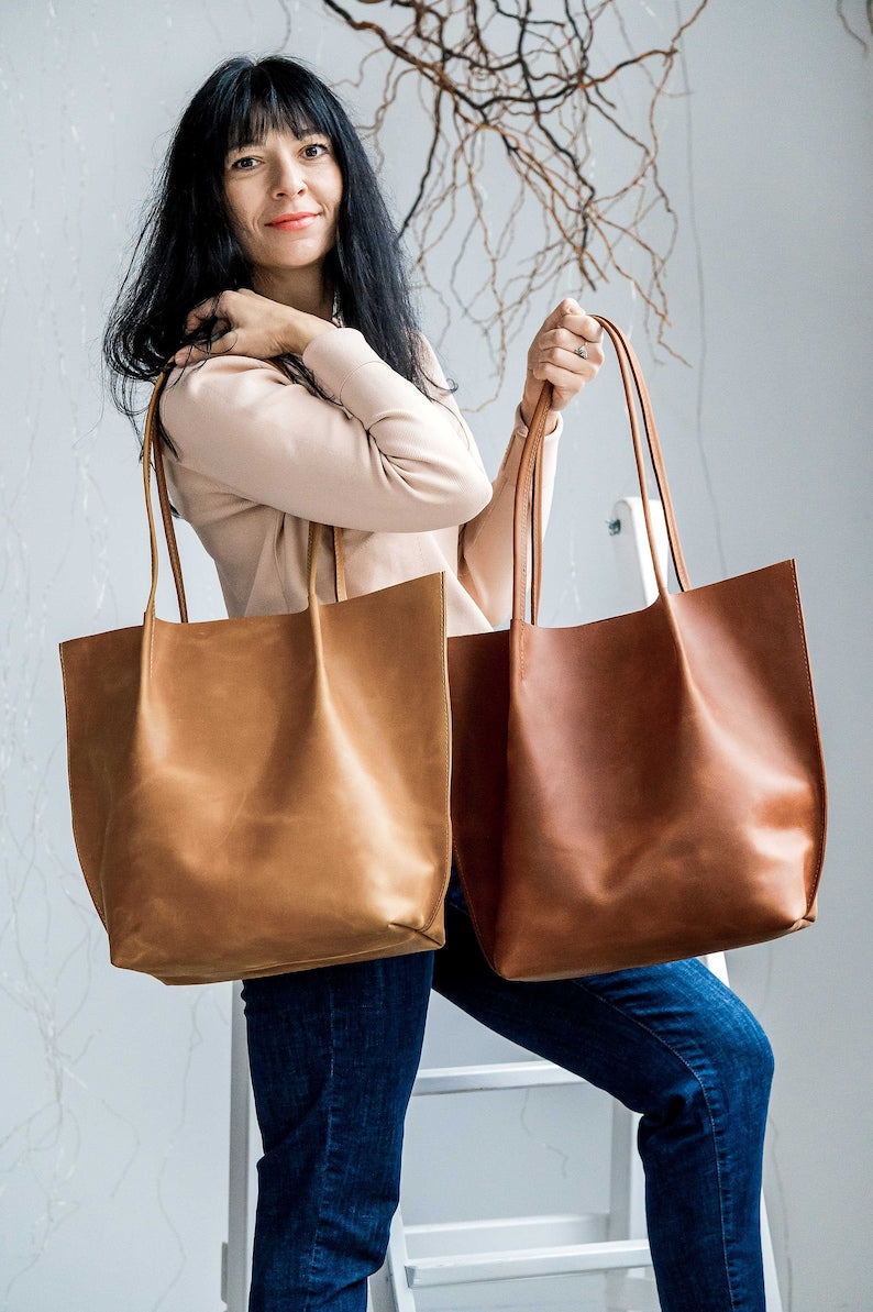 Extra Large tote bag, Shopping leather bag, Tote leather bag