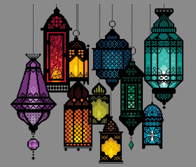 Cross Stitch Moroccan Lanterns, Festival of lights, Bohemian