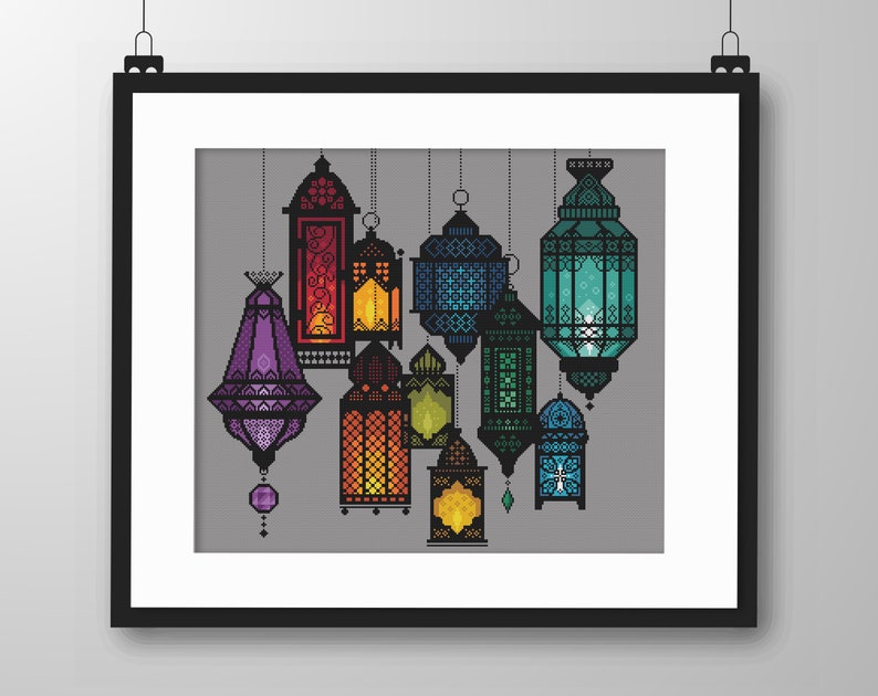 Cross Stitch Moroccan Lanterns, Festival of lights, Bohemian