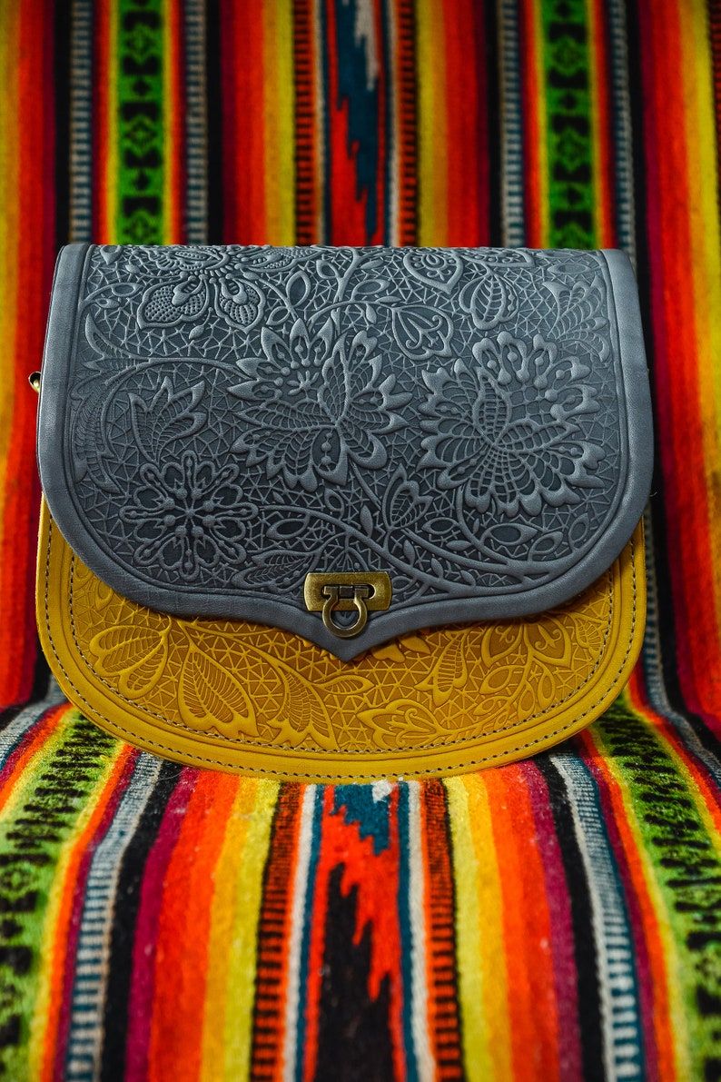 Ukrainian embossed leather purse, leather crossbody bag women