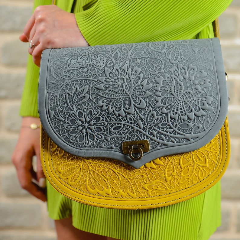 Ukrainian embossed leather purse, leather crossbody bag women