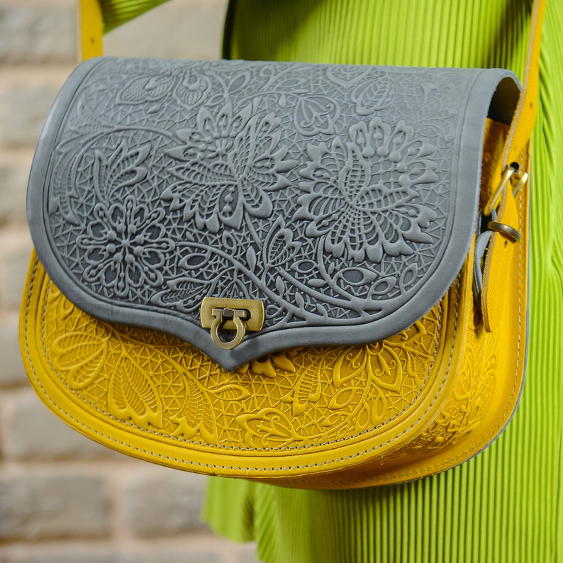 Ukrainian embossed leather purse, leather crossbody bag women