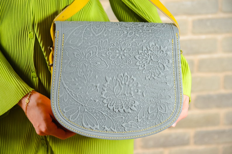 Ukrainian embossed leather purse, leather crossbody bag women