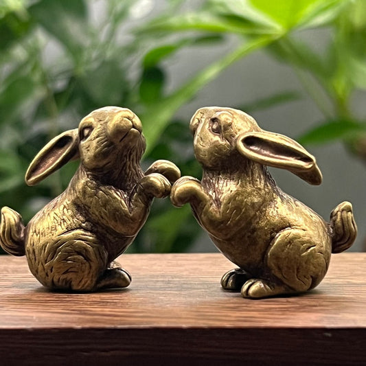 Two Cute mini Rabbits Figure, Home Decor, Kissing Brass Rabbit Statue