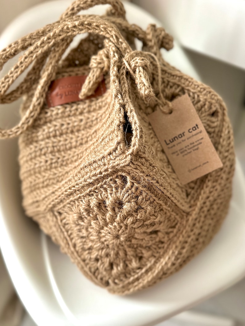 Crochet Jute Bag Pattern, Granny Square Hobo Bag