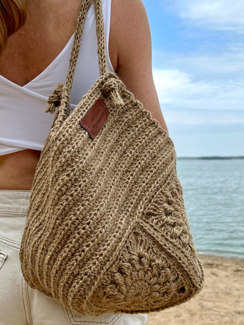 Crochet Jute Bag Pattern, Granny Square Hobo Bag