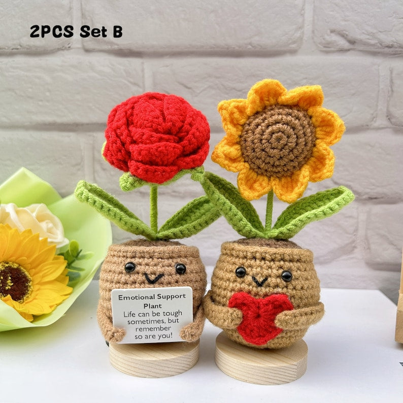 Adorable Emotional Support Gift Set-Handmade Crochet Flowers