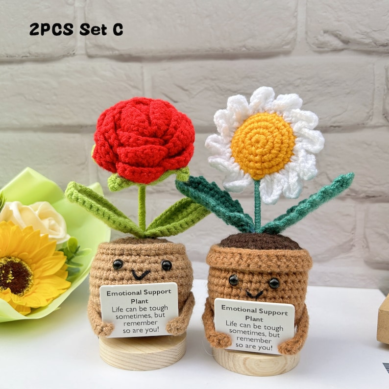 Adorable Emotional Support Gift Set-Handmade Crochet Flowers