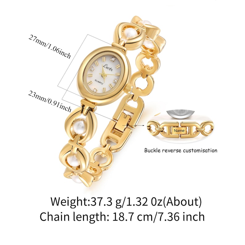 Personalized Women's Pearl Watch -Pearl Gold Watch with Name