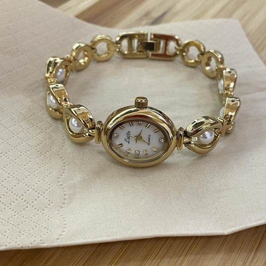 Personalized Women's Pearl Watch -Pearl Gold Watch with Name