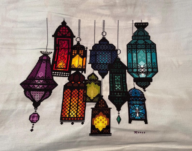 Cross Stitch Moroccan Lanterns, Festival of lights, Bohemian