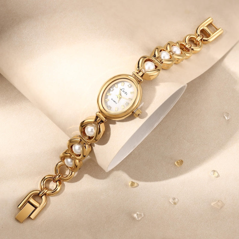 Personalized Women's Pearl Watch -Pearl Gold Watch with Name