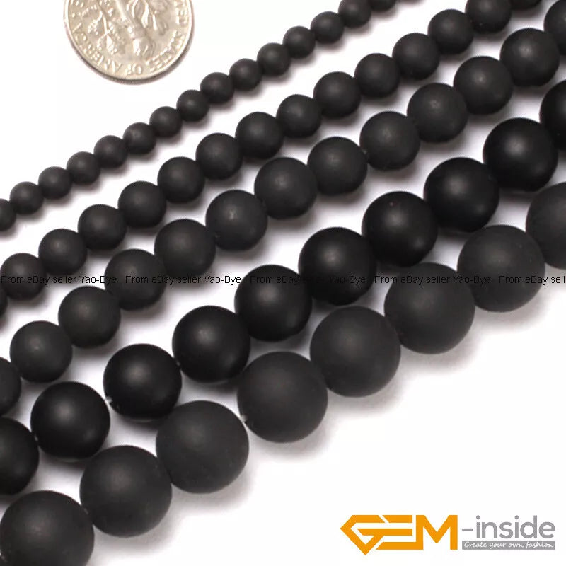 Natural Black Onyx Gemstone Matte Round Beads For Jewelry Making 15" 4mm 6mm 8mm