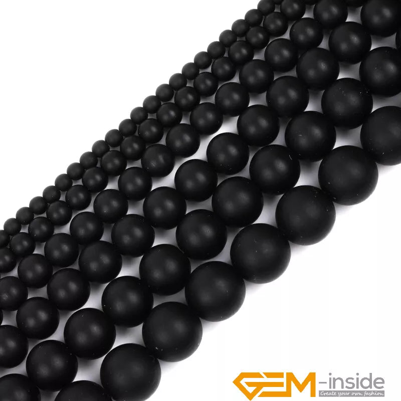 Natural Black Onyx Gemstone Matte Round Beads For Jewelry Making 15" 4mm 6mm 8mm