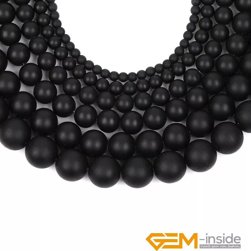 Natural Black Onyx Gemstone Matte Round Beads For Jewelry Making 15" 4mm 6mm 8mm