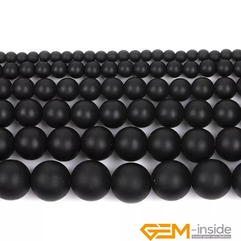 Natural Black Onyx Gemstone Matte Round Beads For Jewelry Making 15" 4mm 6mm 8mm