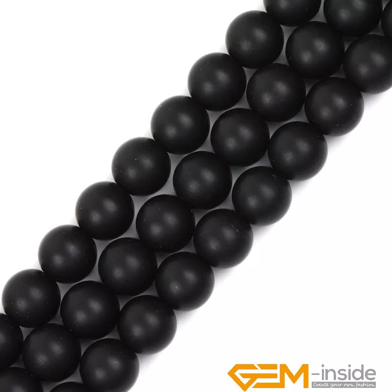 Natural Black Onyx Gemstone Matte Round Beads For Jewelry Making 15" 4mm 6mm 8mm