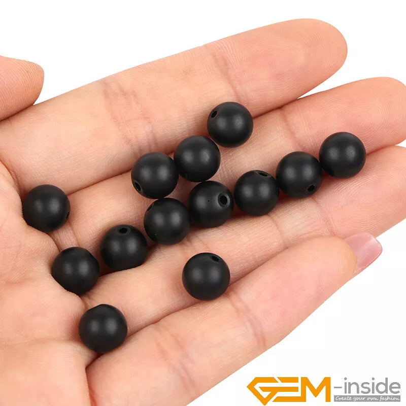 Natural Black Onyx Gemstone Matte Round Beads For Jewelry Making 15" 4mm 6mm 8mm