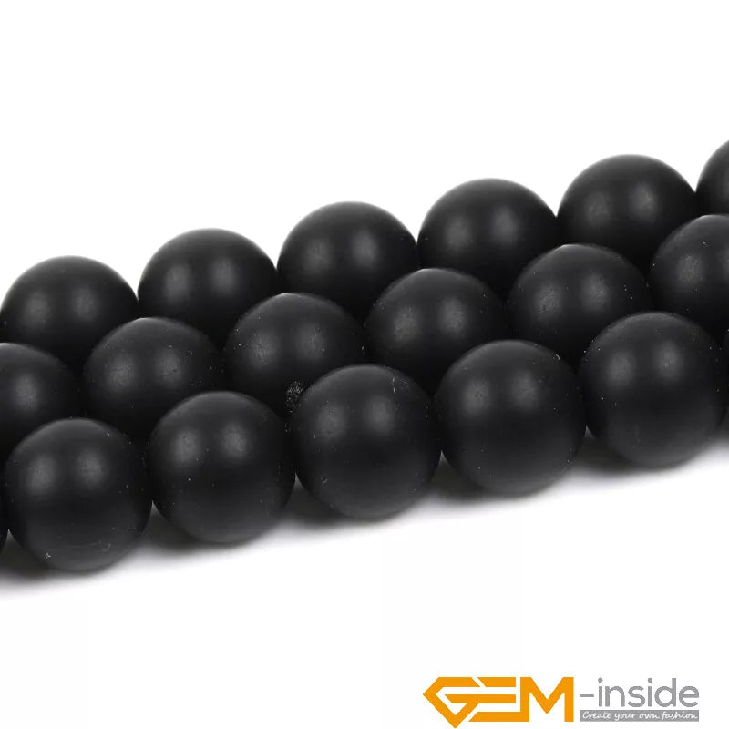 Natural Black Onyx Gemstone Matte Round Beads For Jewelry Making 15" 4mm 6mm 8mm