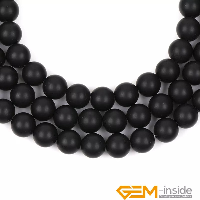 Natural Black Onyx Gemstone Matte Round Beads For Jewelry Making 15" 4mm 6mm 8mm