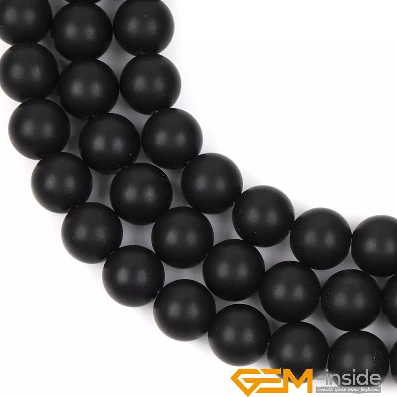 Natural Black Onyx Gemstone Matte Round Beads For Jewelry Making 15" 4mm 6mm 8mm