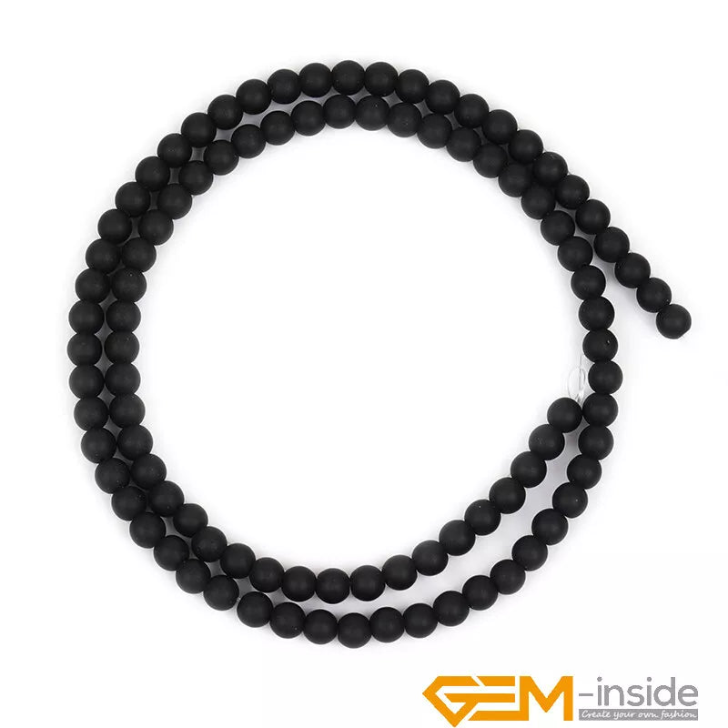 Natural Black Onyx Gemstone Matte Round Beads For Jewelry Making 15" 4mm 6mm 8mm