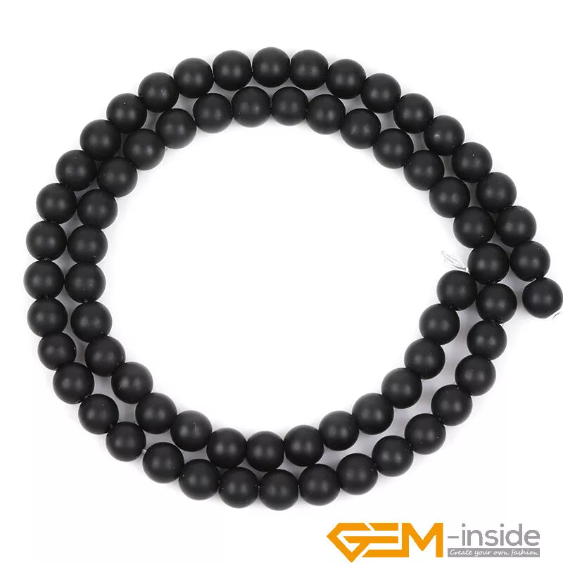 Natural Black Onyx Gemstone Matte Round Beads For Jewelry Making 15" 4mm 6mm 8mm