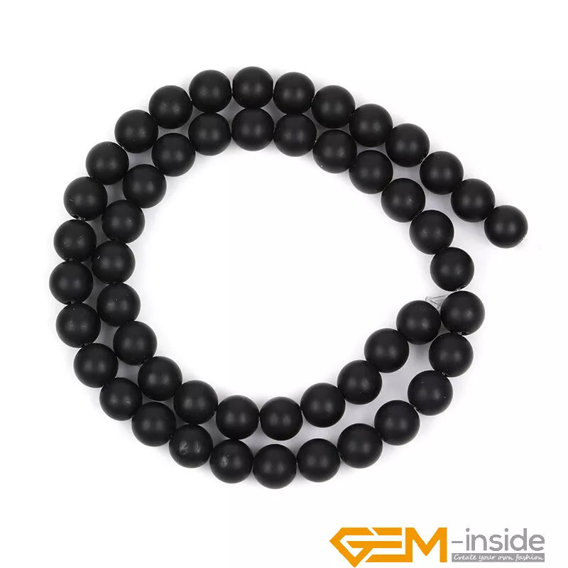 Natural Black Onyx Gemstone Matte Round Beads For Jewelry Making 15" 4mm 6mm 8mm