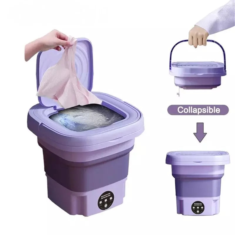 Machine à laver pliable portable de petite taille de 8 L avec essoreuse pour chaussettes, sous-vêtements, culottes, mini machine à laver domestique